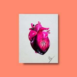 Anatomisch korrektes Herz in Pink- und Violetttönen auf hellem Hintergrund - Kunstdruck von Jasmin Moody