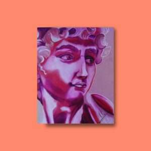 Porträtzeichnung in Rottönen auf grauem Papier – Kunstwerk „Michael“ von Jasmin Moody