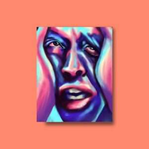 druck Digitales Porträt eines Gesichts in Blau, Pink und Violett - emotionale Kunst von Jasmin Moody