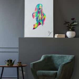 Druck einer abstrakten Silhouette in Neonfarben – farbintensives Kunstwerk von Nia Moody9