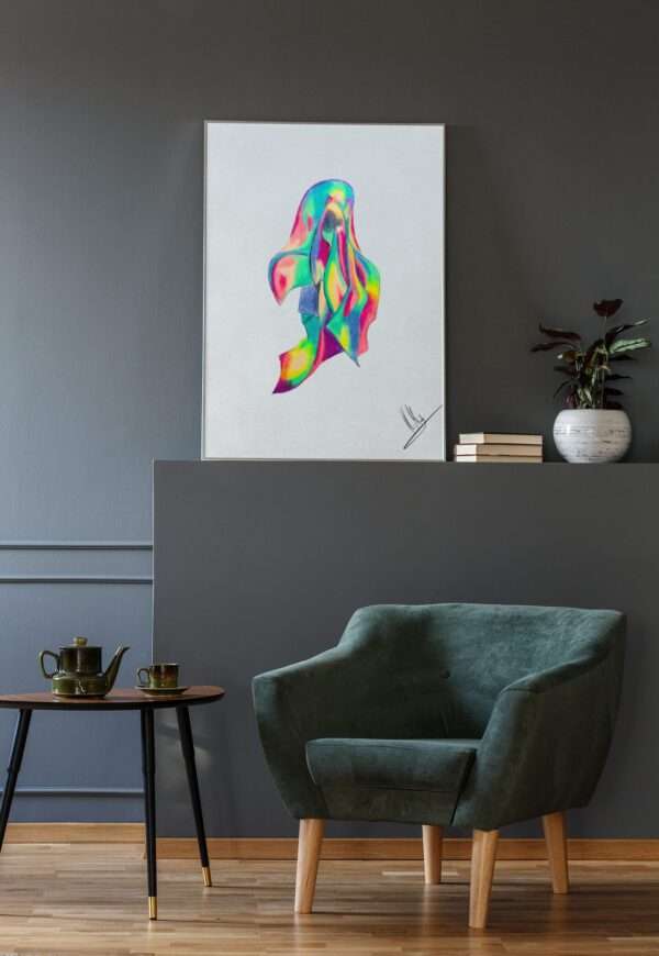 Druck einer abstrakten Silhouette in Neonfarben – farbintensives Kunstwerk von Nia Moody9
