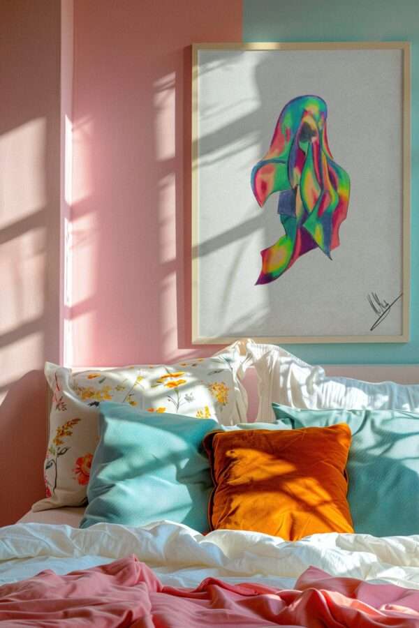 Druck einer abstrakten Silhouette in Neonfarben – farbintensives Kunstwerk von Nia Moody8