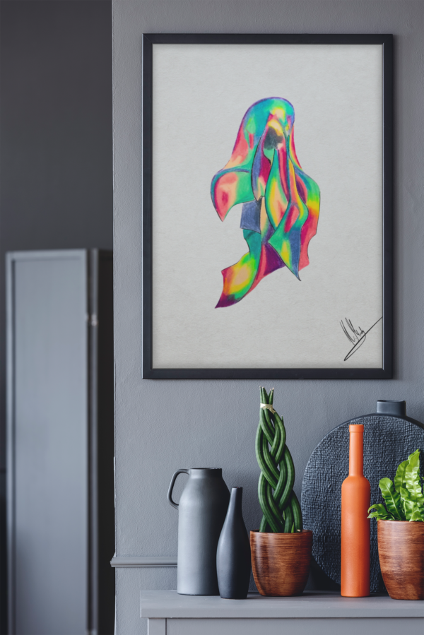 Druck einer abstrakten Silhouette in Neonfarben – farbintensives Kunstwerk von Nia Moody7