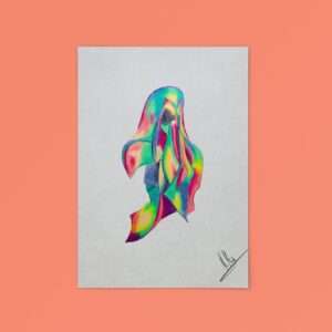 Druck einer abstrakten Silhouette in Neonfarben – farbintensives Kunstwerk von Nia Moody