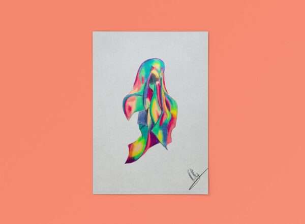 Druck einer abstrakten Silhouette in Neonfarben – farbintensives Kunstwerk von Nia Moody