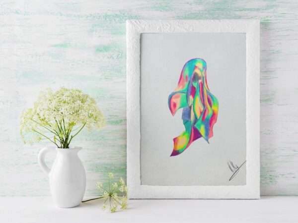 Druck einer abstrakten Silhouette in Neonfarben – farbintensives Kunstwerk von Nia Moody5