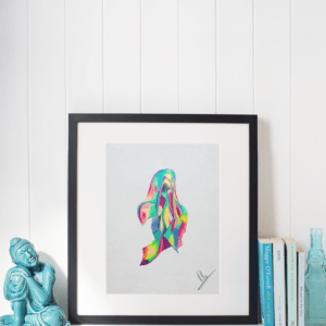 Druck einer abstrakten Silhouette in Neonfarben – farbintensives Kunstwerk von Nia Moody3
