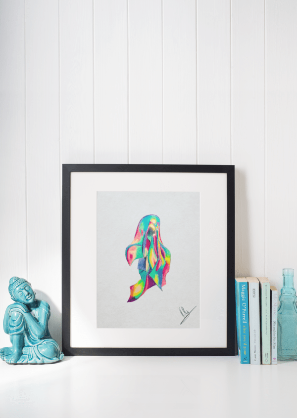 Druck einer abstrakten Silhouette in Neonfarben – farbintensives Kunstwerk von Nia Moody3