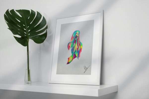 Druck einer abstrakten Silhouette in Neonfarben – farbintensives Kunstwerk von Nia Moody2