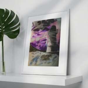 Druck eines Leuchtturms mit violettem Sturmhimmel und aufgewühltem Wasser – atmosphärisches Kunstwerk von Nia Moody 2