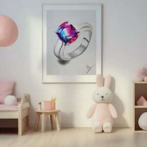 Druck eines silbernen Rings mit leuchtendem Edelstein in Pink-Blau-Violett – Kunstwerk von Nia Moody 10