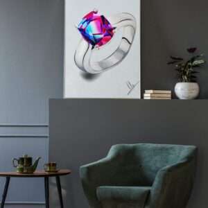 Druck eines silbernen Rings mit leuchtendem Edelstein in Pink-Blau-Violett – Kunstwerk von Nia Moody 9