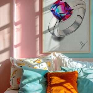 Druck eines silbernen Rings mit leuchtendem Edelstein in Pink-Blau-Violett – Kunstwerk von Nia Moody 8