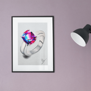 Druck eines silbernen Rings mit leuchtendem Edelstein in Pink-Blau-Violett – Kunstwerk von Nia Moody 6