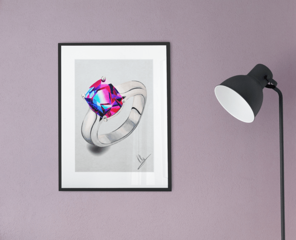 Druck eines silbernen Rings mit leuchtendem Edelstein in Pink-Blau-Violett – Kunstwerk von Nia Moody 6