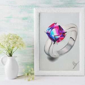 Druck eines silbernen Rings mit leuchtendem Edelstein in Pink-Blau-Violett – Kunstwerk von Nia Moody 5