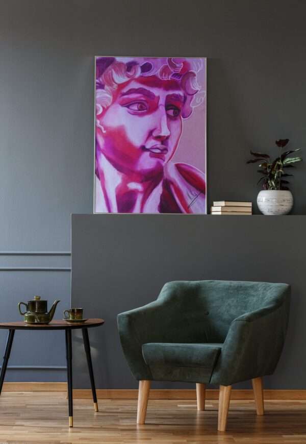 Porträtzeichnung in Rottönen auf grauem Papier – Kunstwerk „Michael“ von Jasmin Moody9