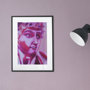 Porträtzeichnung in Rottönen auf grauem Papier – Kunstwerk „Michael“ von Jasmin Moody6