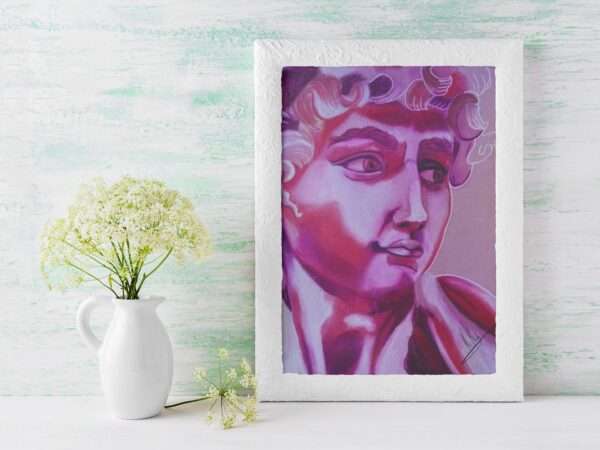 Porträtzeichnung in Rottönen auf grauem Papier – Kunstwerk „Michael“ von Jasmin Moody5