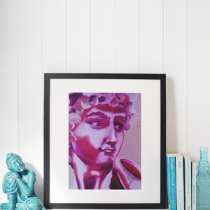 Porträtzeichnung in Rottönen auf grauem Papier – Kunstwerk „Michael“ von Jasmin Moody3