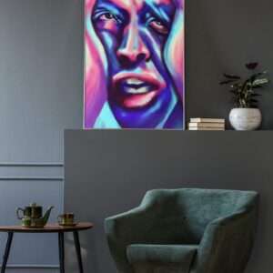 Digitales Porträt eines Gesichts in Blau, Pink und Violett - emotionale Kunst von Jasmin Moody8