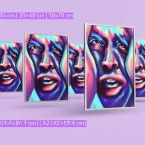 Digitales Porträt eines Gesichts in Blau, Pink und Violett - emotionale Kunst von Jasmin Moody3