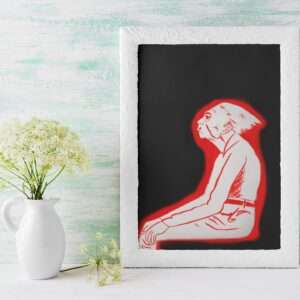 Druck einer sitzenden Figur in roter Silhouette auf schwarzem Hintergrund – grafisches Kunstwerk von Nia Moody5