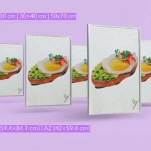 Druck eines Toastbrots mit Spiegelei, Gemüse und Salat – farbenfrohes Food-Art-Motiv von Nia Moody5