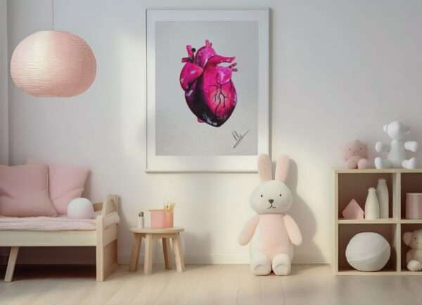 Anatomisch korrektes Herz in Pink- und Violetttönen auf hellem Hintergrund - Kunstdruck von Jasmin Moody3