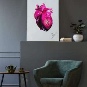 Anatomisch korrektes Herz in Pink- und Violetttönen auf hellem Hintergrund - Kunstdruck von Jasmin Moody2