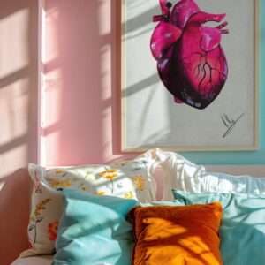 Anatomisch korrektes Herz in Pink- und Violetttönen auf hellem Hintergrund - Kunstdruck von Jasmin Moody1