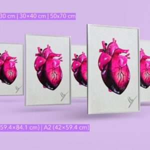 Anatomisch korrektes Herz in Pink- und Violetttönen auf hellem Hintergrund - Kunstdruck von Jasmin Moody6
