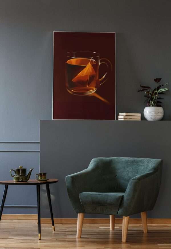 Digitaler Druck einer transparenten Teetasse mit Pyramidenbeutel und warmem Licht – Kunst von Jasmin Moody9