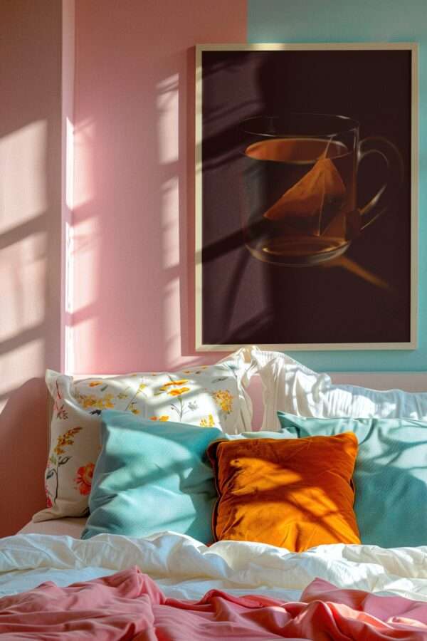Digitaler Druck einer transparenten Teetasse mit Pyramidenbeutel und warmem Licht – Kunst von Jasmin Moody8