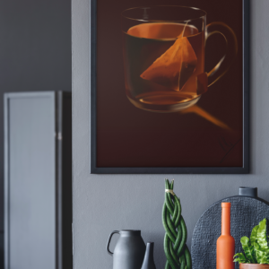 Digitaler Druck einer transparenten Teetasse mit Pyramidenbeutel und warmem Licht – Kunst von Jasmin Moody7