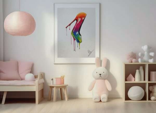 Druck eines farbstarken High Heels mit tropfendem Regenbogenverlauf – Kunstwerk von Nia Moody8