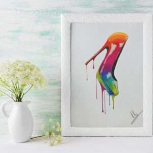 Druck eines farbstarken High Heels mit tropfendem Regenbogenverlauf – Kunstwerk von Nia Moody3