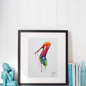 Druck eines farbstarken High Heels mit tropfendem Regenbogenverlauf – Kunstwerk von Nia Moody10