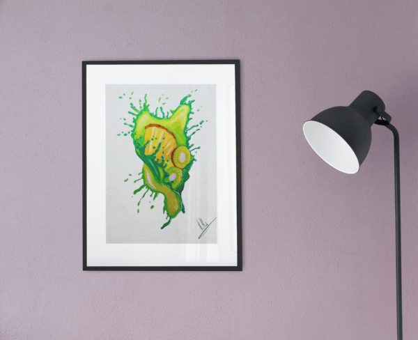 Druck tropischer Früchte mit Splash in Grün und Gelb – Kiwi und Ananas als farbenfrohes Kunstwerk von Nia Moody6