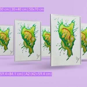 Druck tropischer Früchte mit Splash in Grün und Gelb – Kiwi und Ananas als farbenfrohes Kunstwerk von Nia Moody4
